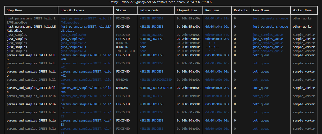 The output of detailed-status with the table layout